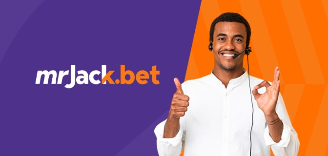 Promotional banner for MrJack.bet featuring the logo and a person giving a thumbs-up and OK gesture, with a vibrant purple and orange background.